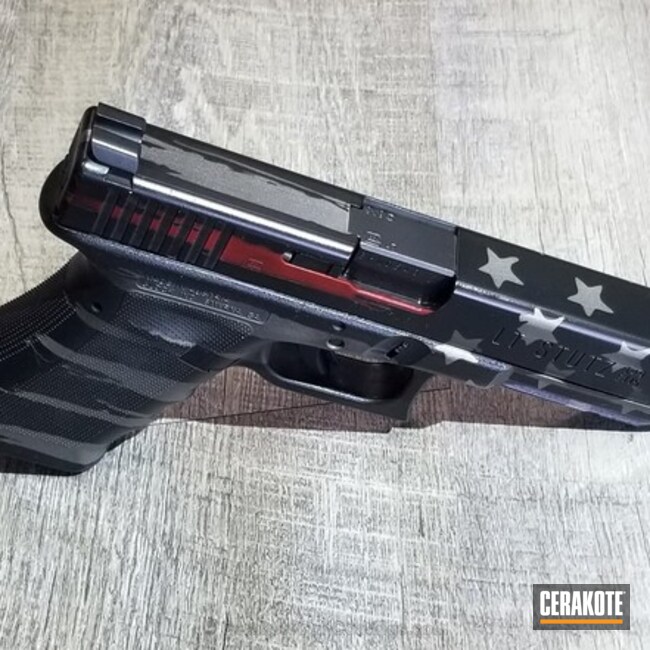 Cerakoted Battleworn Thin Red Line Glock 17 Handgun