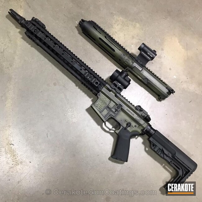 Cerakoted Mega Arms Rifle In A Distressed Black / Green Finish
