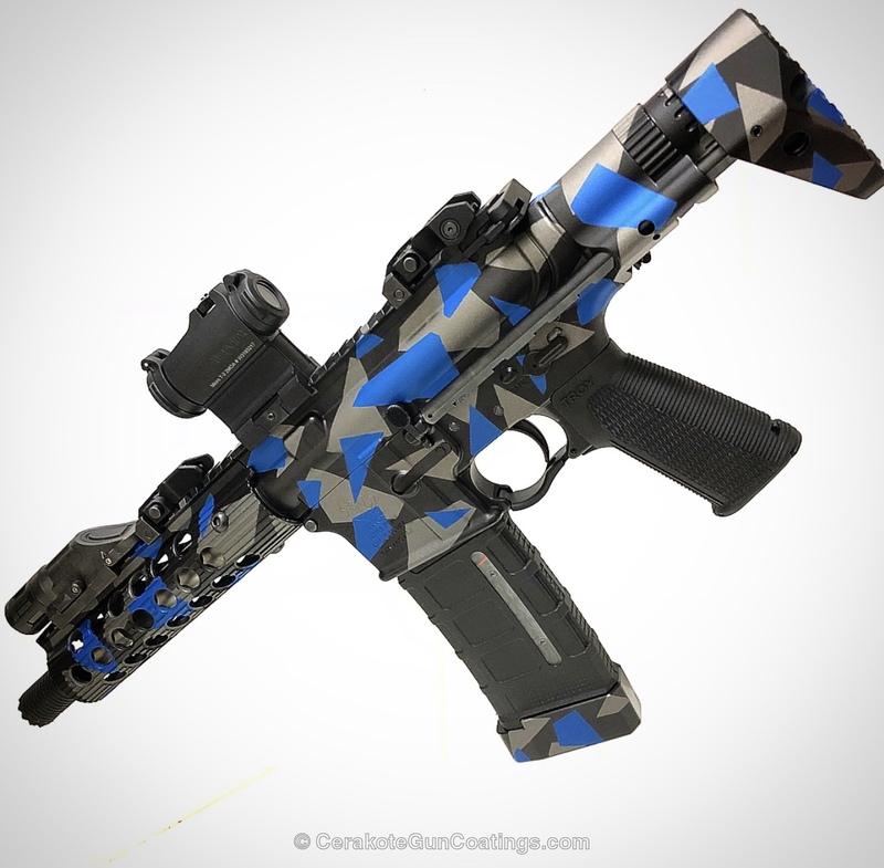 Blue Camouflage Gun 2 Custom Rifle coated in an Urban Splinter Camo by Thomas Riviere Cerakote