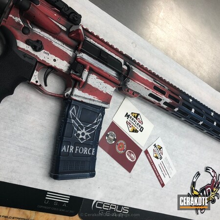 Powder Coating: KEL-TEC® NAVY BLUE H-127,Bright White H-140,Graphite Black H-146,Distressed,Tactical Rifle,American Flag,FIREHOUSE RED H-216,AR-15,Rifle,Distressed American Flag