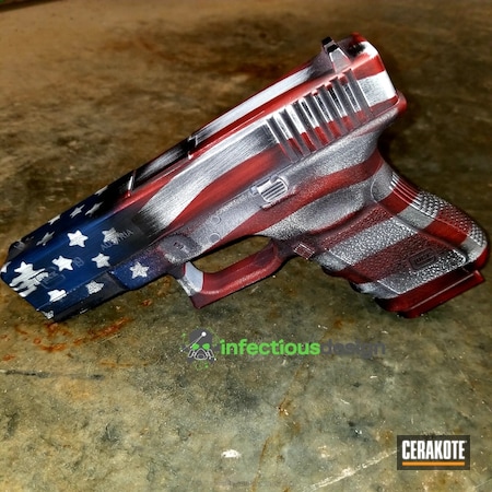 Powder Coating: KEL-TEC® NAVY BLUE H-127,Graphite Black H-146,Crimson H-221,Glock,Crushed Silver H-255,Pistol,Glock 19,Distressed American Flag