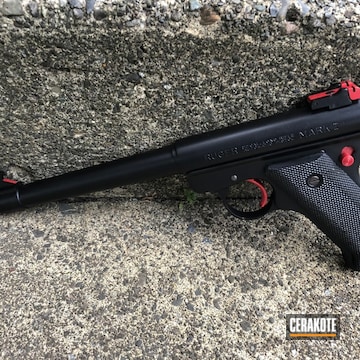 Cerakoted Two Toned Black And Red Ruger Mark Ii Handgun