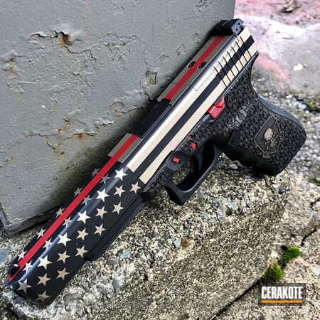 Powder Coating: Laser Engrave,Glock,Pistol,American Flag,Thin Red Line,FIREHOUSE RED H-216,Laser Stippled