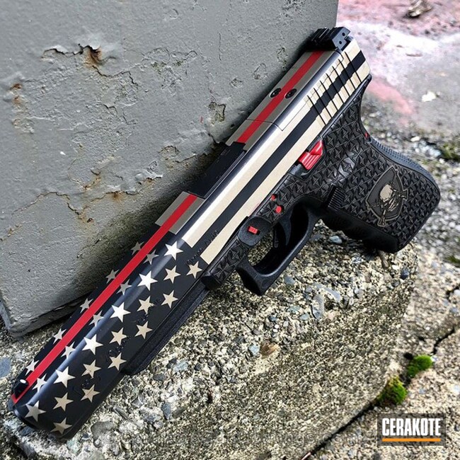Cerakoted: Laser Stippled,FIREHOUSE RED H-216,Pistol,Glock,American Flag,Laser Engrave,Thin Red Line