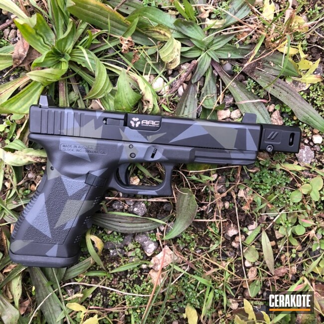 Cerakoted Glock Handgun In A Cerakote Splinter Camo Finish