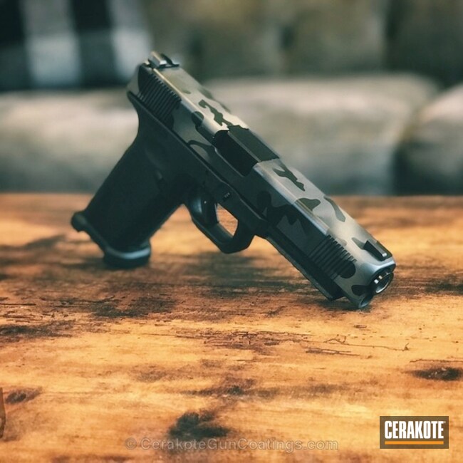 Cerakoted Custom Glock Handgun Done In A Mad Land Camo Finish