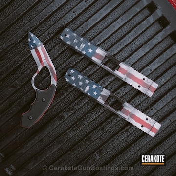 Cerakoted Matching Colonel Blades And Glock Slides In An American Flag Finish