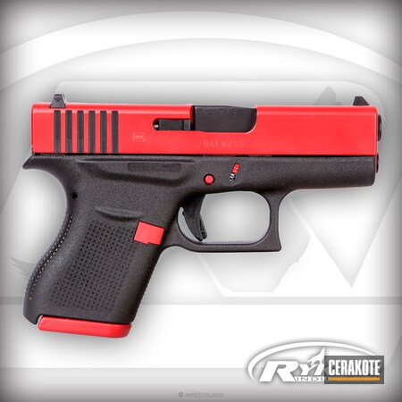 Powder Coating: Glock 43,Graphite Black H-146,Glock,Two Tone,Pistol,FIREHOUSE RED H-216