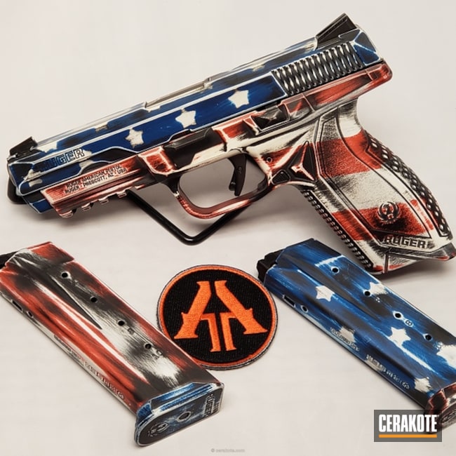 Cerakoted Ruger Handgun Done In An American Flag Finish