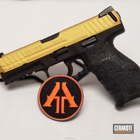 Powder Coating: 9mm,HK Pistol,Graphite Black H-146,Two Tone,Heckler & Koch,Pistol,Gold H-122,VP9,Semi-Auto,HKVP9