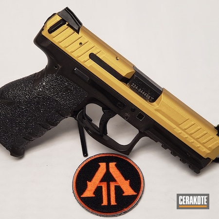Powder Coating: 9mm,Graphite Black H-146,HK Pistol,Two Tone,Heckler & Koch,Pistol,Gold H-122,VP9,Semi-Auto,HKVP9