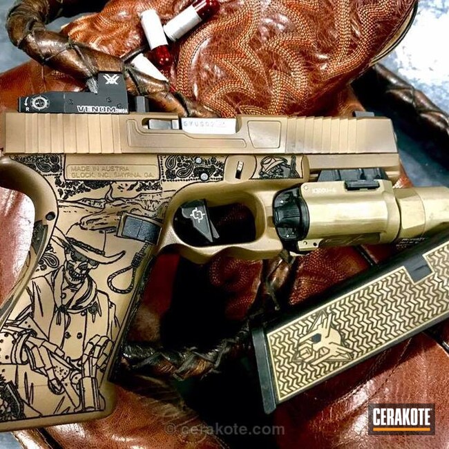 Cerakoted Custom Coated And Engraved Glock 17 Handgun