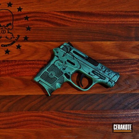 Powder Coating: Smith & Wesson M&P,Graphite Black H-146,Smith & Wesson,Distressed,Pistol,Robin's Egg Blue H-175