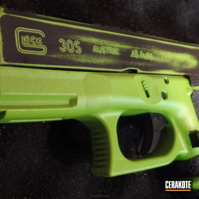 Cerakoted Distressed Green / Black Glock 30s Handgun
