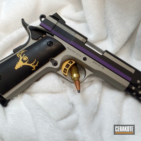 Powder Coating: Wounded Warrior,Purple Heart,Thin Purple Line,Gold H-122,Wounded Warriors In Action,Rock Island Armory 1911,Bright Purple H-217,Titanium H-170,WWIA,Graphite Black H-146,1911,Pistol,American Flag