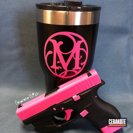 Powder Coating: Graphite Black H-146,Glock,Custom Tumbler Cup,Girls Gun,Monogram,Pink and Black,Prison Pink H-141