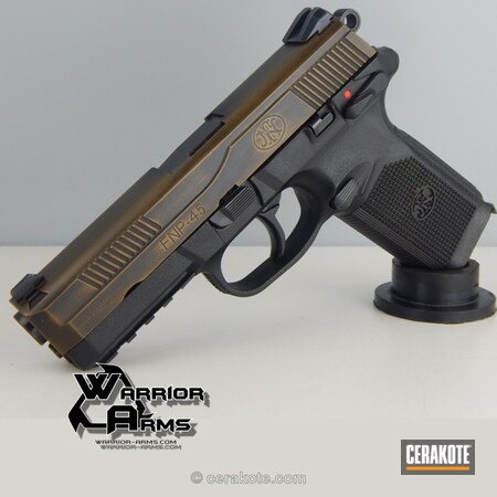 Powder Coating: Graphite Black H-146,FN America,Distressed,Warrior Arms,FNP-45,Pistol,Burnt Bronze H-148