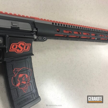 Powder Coating: Hunter Orange H-128,Oklahoma State University,Graphite Black H-146,Gun Metal Grey H-219,Oklahoma St. Cowboys,AR-15,College Theme,Rifle
