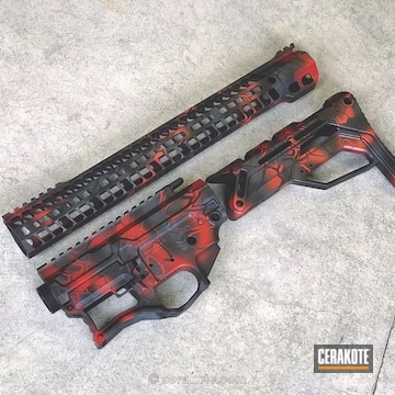 Cerakoted Custom Gun Parts In A Red / Black Kryptek Finish