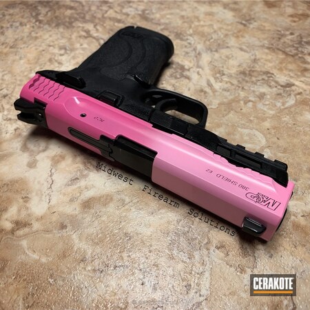 Powder Coating: Smith & Wesson M&P,Bright White H-140,Smith & Wesson,M&P Shield,Pistol,Two-Color Fade,Prison Pink H-141