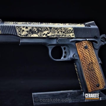 Cerakoted Laser Engraved 1911 With A Cerakote Armor Black And Gold Finish