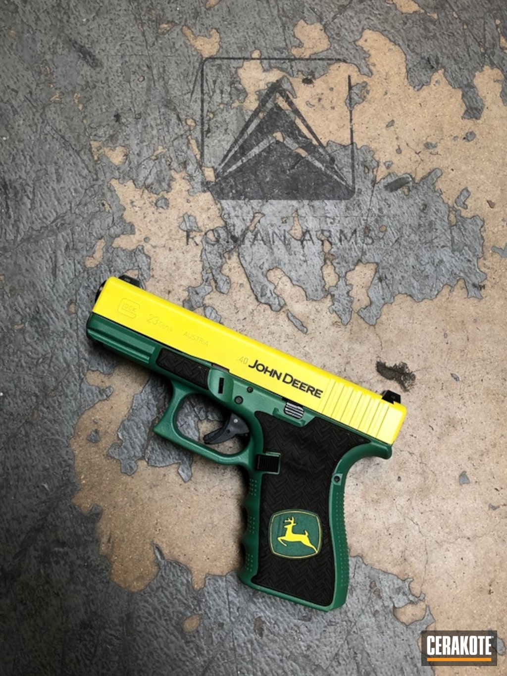 John Deere Themed And Engraved Glock 23 Handgun By Abelardo Roman Cerakote