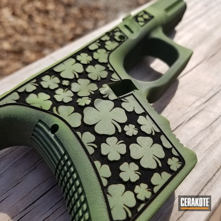 Powder Coating: Glock,Luck of the Irish,Zombie Green H-168,Pistol,Gold H-122,Armor Black H-190,Engraved,Glock 30