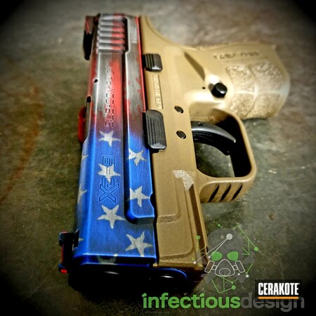 Powder Coating: Crushed Silver H-255,Pistol,Springfield XD,Springfield Armory,American Flag,FIREHOUSE RED H-216,Sky Blue H-169,Distressed American Flag