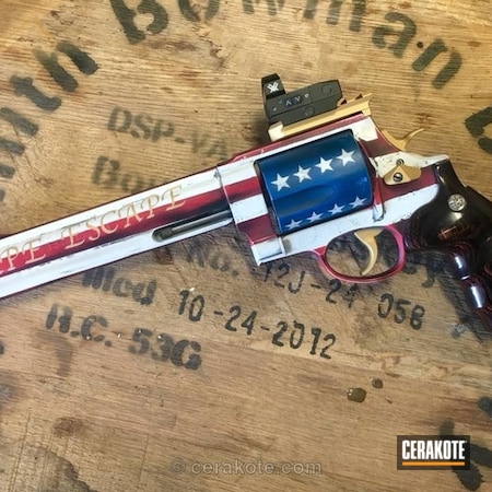 Powder Coating: Bright White H-140,Smith & Wesson,460 Smith & Wesson,Gold H-122,Revolver,American Flag,FIREHOUSE RED H-216,Sky Blue H-169,Distressed American Flag