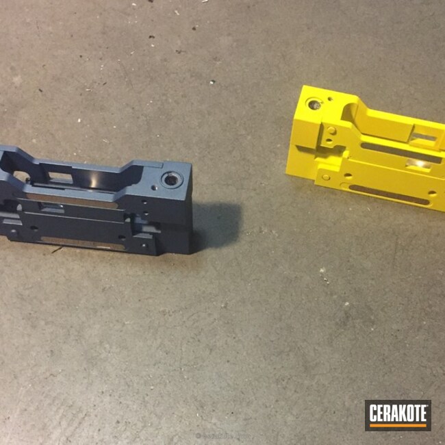 Cerakoted Aerospace Parts In Electric Yellow And Blue Titanium