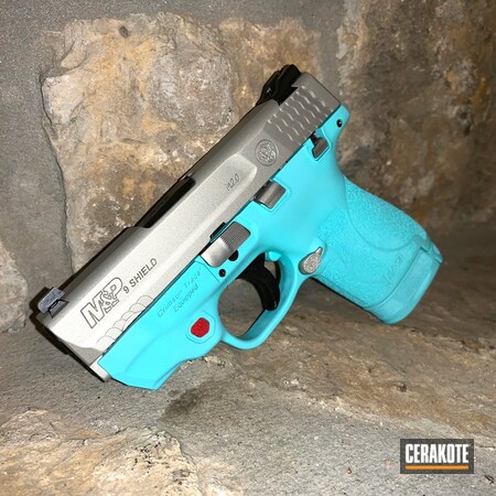 Powder Coating: Two Tone,M&P Shield,Girls Gun,Pistol,Shimmer Aluminum H-158,Robin's Egg Blue H-175