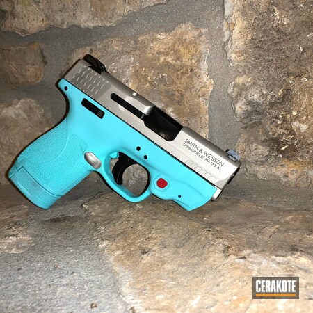 Powder Coating: Two Tone,M&P Shield,Girls Gun,Pistol,Shimmer Aluminum H-158,Robin's Egg Blue H-175