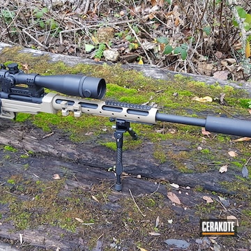 Cerakoted Two Toned Bolt Action Rifle In Graphite Black And Desert Sand