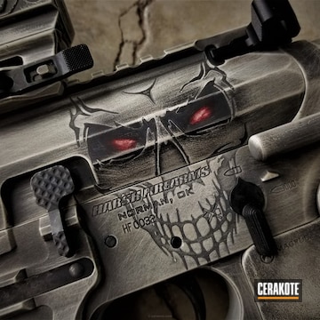 Cerakoted Distressed Tactical Rifle With Skull Design