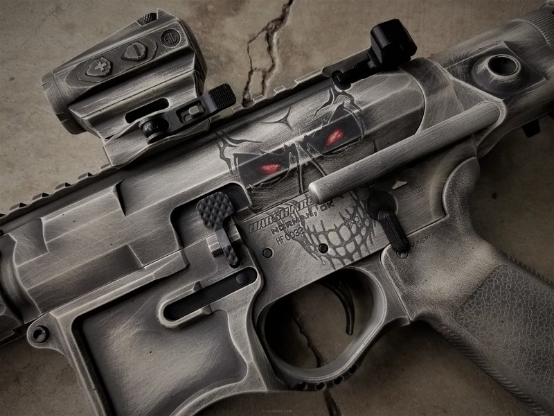 Distressed Rifles Distressed Tactical Rifle with Skull Design by JARED HARSHAW | Cerakote