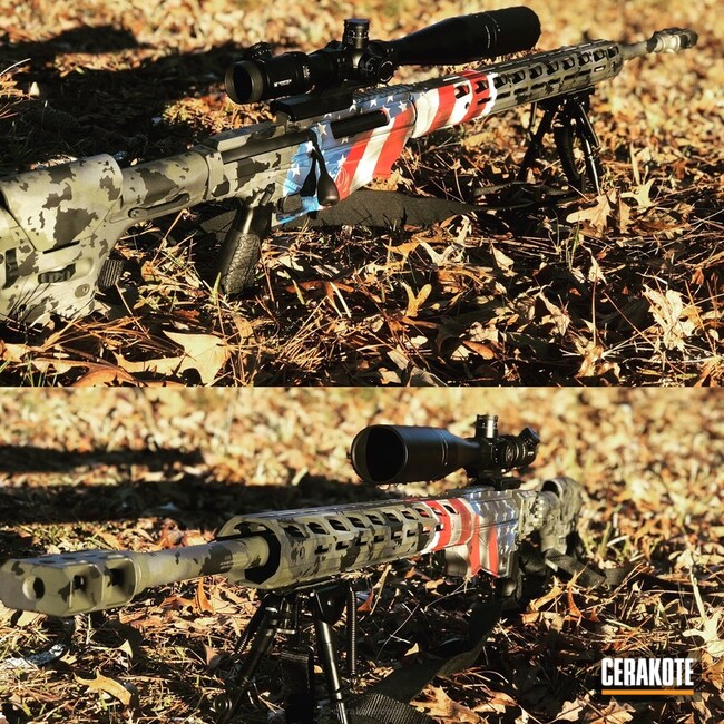 Cerakoted Bolt Action Rifle In A Cerakote American Flag Finish