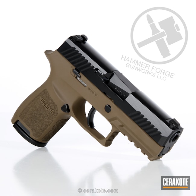 Cerakoted Two Toned Sig Sauer P320 Handgun Done In Springfield Fde And Blackout