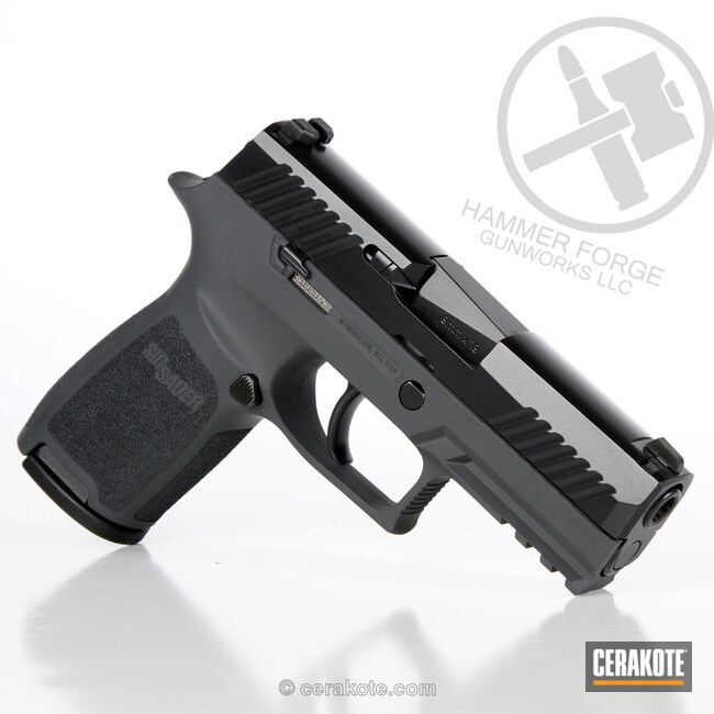 Cerakoted Sig Sauer P320 In A Two Tone Blackout And Springfield Grey Finish