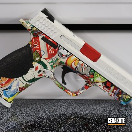 Powder Coating: Smith & Wesson M&P,Smith & Wesson,Hydrographics,Snow White H-136,Pistol,FIREHOUSE RED H-216