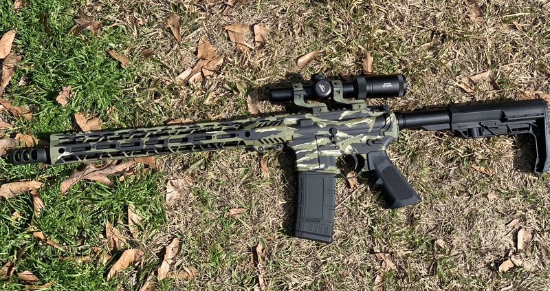 Palmetto State Armory Rifle in a Vietnam Tiger Stripe Camo Finish
