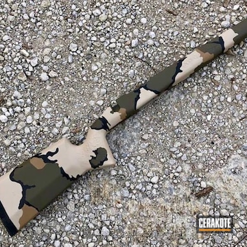 Cerakoted Rifle Stock In Fs Sabre Sand, Glock Fde And Graphite Black