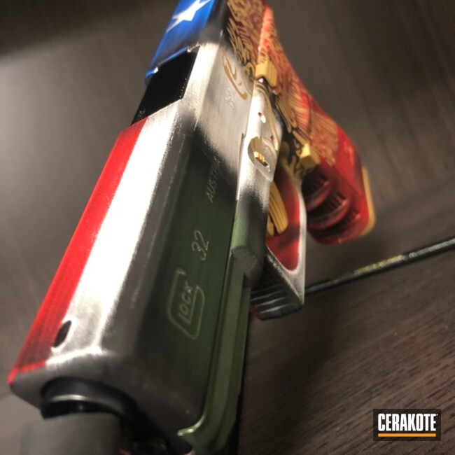 Cerakoted Glock 32 Handgun In A Dual American And Mexican Flag Finish