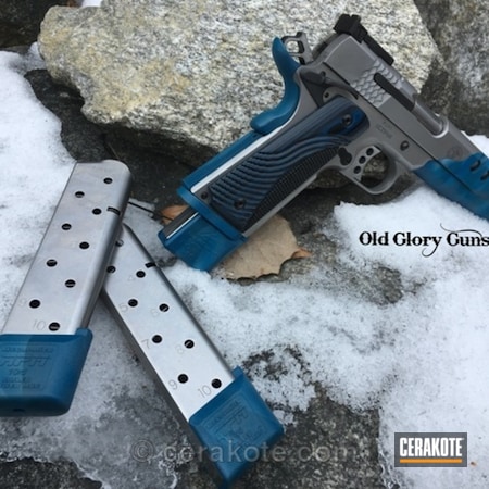 Powder Coating: JESSE JAMES CIVIL DEFENSE BLUE H-401,Smith & Wesson,Magazines,Snow White H-136,1911,Smith and Wesson 1911,Pistol,PC1911,Performance Center,Sky Blue H-169