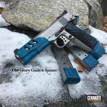 Powder Coating: JESSE JAMES CIVIL DEFENSE BLUE H-401,Smith & Wesson,Magazines,Snow White H-136,1911,Smith and Wesson 1911,Pistol,PC1911,Performance Center,Sky Blue H-169