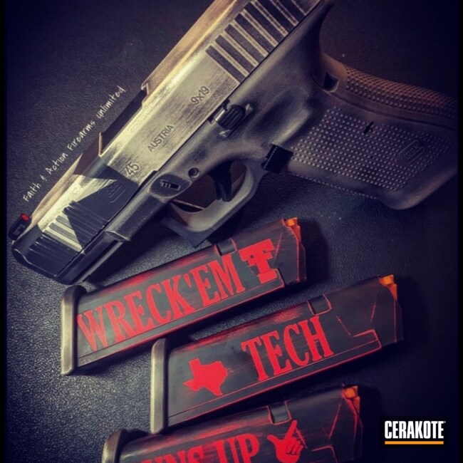 Cerakoted Texas Flag Glock With Red Raider Magazines