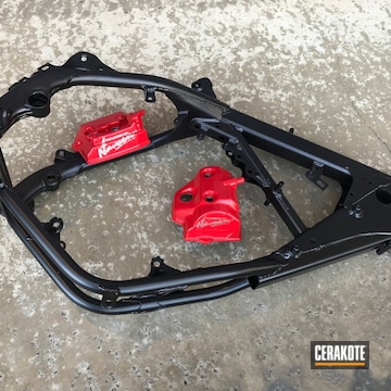 Cerakoted Honda Dirtbike Frame And Calipers In A Black And Red Coating
