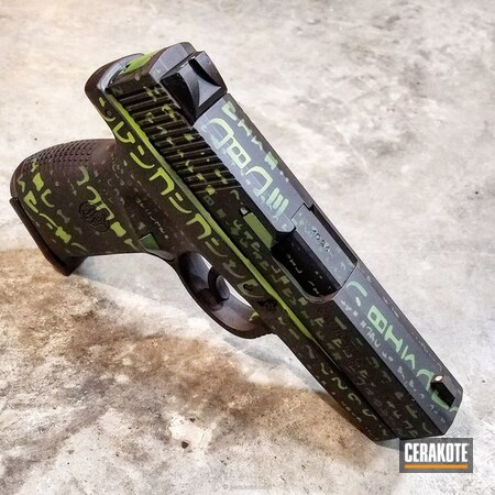 Powder Coating: Cobalt Kinetics Green H-296G,Smith & Wesson M&P,Smith & Wesson,Corrosion Protection,COBALT KINETICS™ GREEN H-296,Stencil,Highland Green H-200,Custom Theme,JESSE JAMES EASTERN FRONT GREEN  H-400,Daily Carry,Graphics,Zombie Green H-168,Pistol,Matrix