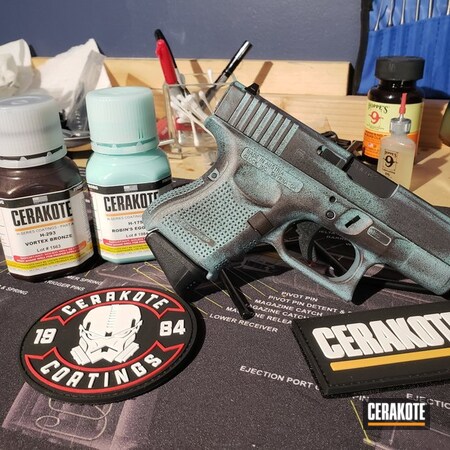 Powder Coating: Glock,Pistol,Tarnished Copper,Glock 27,Robin's Egg Blue H-175,Burnt Bronze H-148