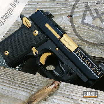 Cerakoted Two Toned Black And Gold Sig Sauer Handgun
