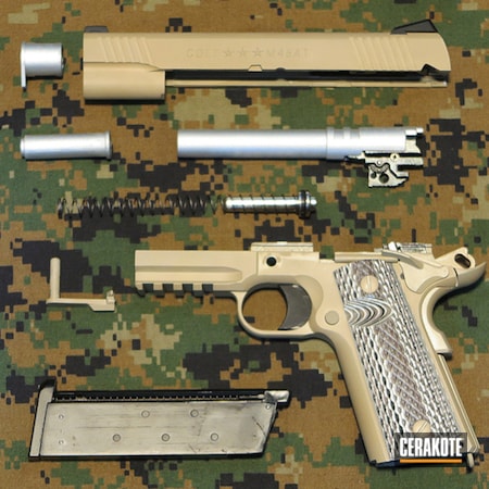 Powder Coating: Graphite Black H-146,Satin Aluminum H-151,Airsoft,DESERT SAND H-199,Pistol,Colt M45A1,Colt,Tri Tone